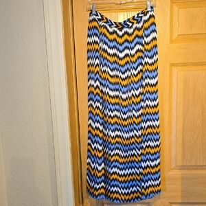 MICHAEL Michael Kors Blue, Yellow & Black Chevron Maxi Skirt
